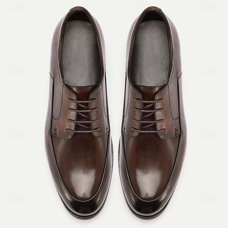 Men's Brown Plain Toe Oxford Shoes – Polished Leather Lace-Up Dress Shoes for Office, Business Meetings and Daily Professional Wear4
