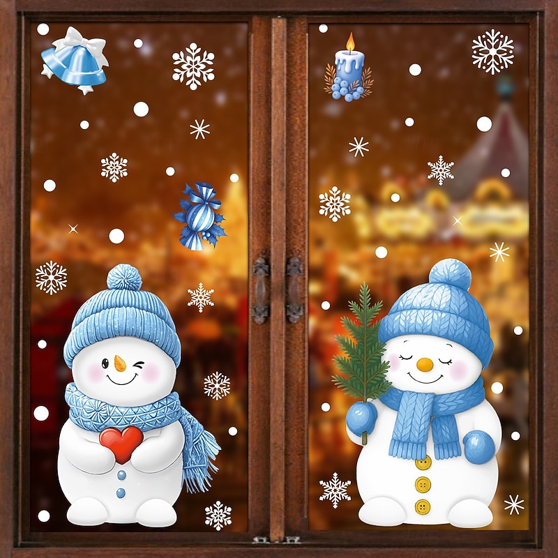 4 Sheets Christmas Window Cling Wall Sticker Decals Decorations, Candy, Snowflakes, Gift Boxes & Snowmen, Static Cling, Storefront & Home Glass Decor2