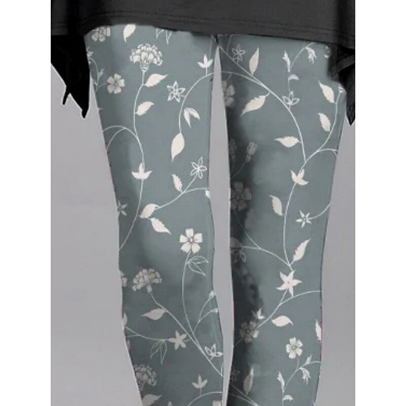 Women's Pants Trousers Leggings Cozy Leggings Streetwear Casual Full Length High Waist Leaf Elastic Waist Print Breathability Comfortable Stretchy Vacation Street Daily Wear Green Summer Spring Fall2