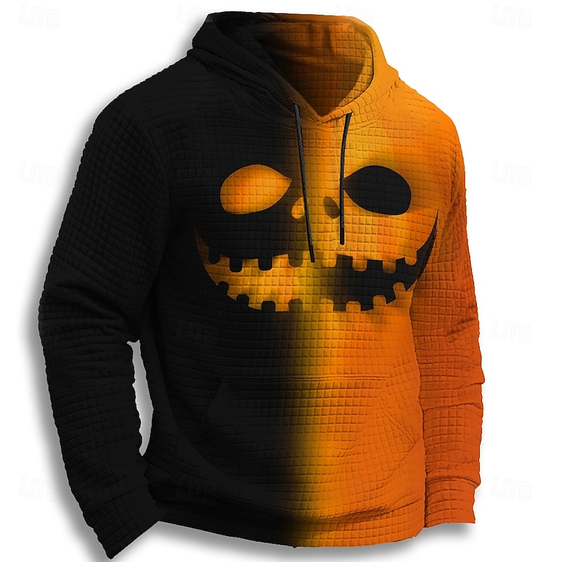 Halloween Men's Pumpkin Hoodie Sweatshirt Gothic Crew Neck Party Gift Streetwear Blue Purple Drawstring Fall Winter Designer