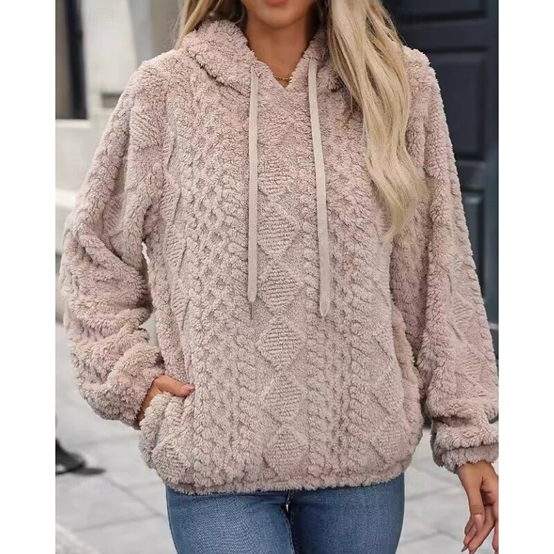 Women's Pullover Hoodie Sweatshirt Plain Streetwear Casual Long Sleeve Hooded Regular Tops Street Holiday Going out Black Pink Khaki Beige Fall Winter2