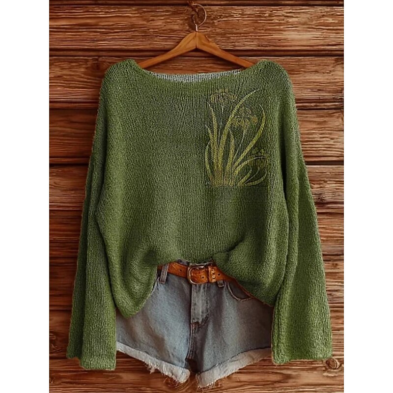 Women's Sweater Casual Soft Geometric Color Block Stylish Modern Long Sleeve Crew Neck Regular Tops Daily Holiday Print Grass Green Navy Blue Purple Brown Green Spring Fall Winter2