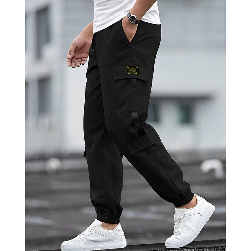 Men's Cargo Pants Trousers Drawstring Elastic Waist Multi Pocket Plain Wearable Outdoor Daily Camping & Hiking Fashion Classic Black Blue2