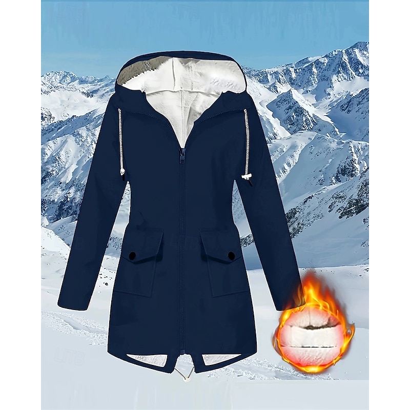 Women's Casual Jacket Waterproof Rain Jackets Rain Coats Waterproof Windproof Zipper Pocket Fashion Outdoor Plain Going out Weekend Zipper Regular Hooded Regular Fit Long Sleeve Outerwear Black Pink