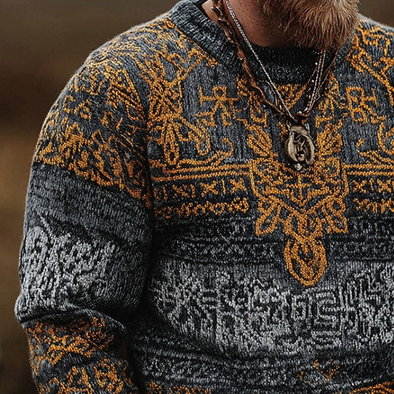 Men's Graphic Pullover Sweater Jumper Knitwear Crewneck Retro Vintage Casual Vacation Home Street 3D Print Knitting Keep Warm Long Sleeve Spring Fall Winter Brown2