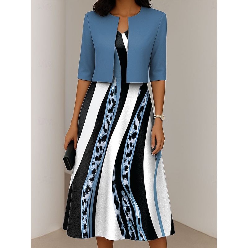 Women's Dress Set A Line Dress Summer Dress Elegant Casual Graphic Leopard Print Midi Dress Half Sleeve V Neck Vacation Date Pink Blue Green Spring Fall Regular Fit4