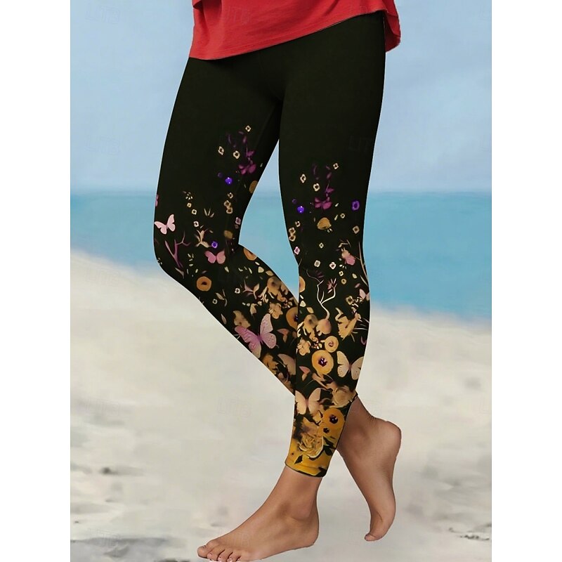 Women's Pants Trousers Leggings Streetwear Casual Full Length High Waist Floral Elastic Waist Print Breathability Comfortable Stretchy Vacation Street Daily Wear Yellow Red Purple Fuchsia Summer3