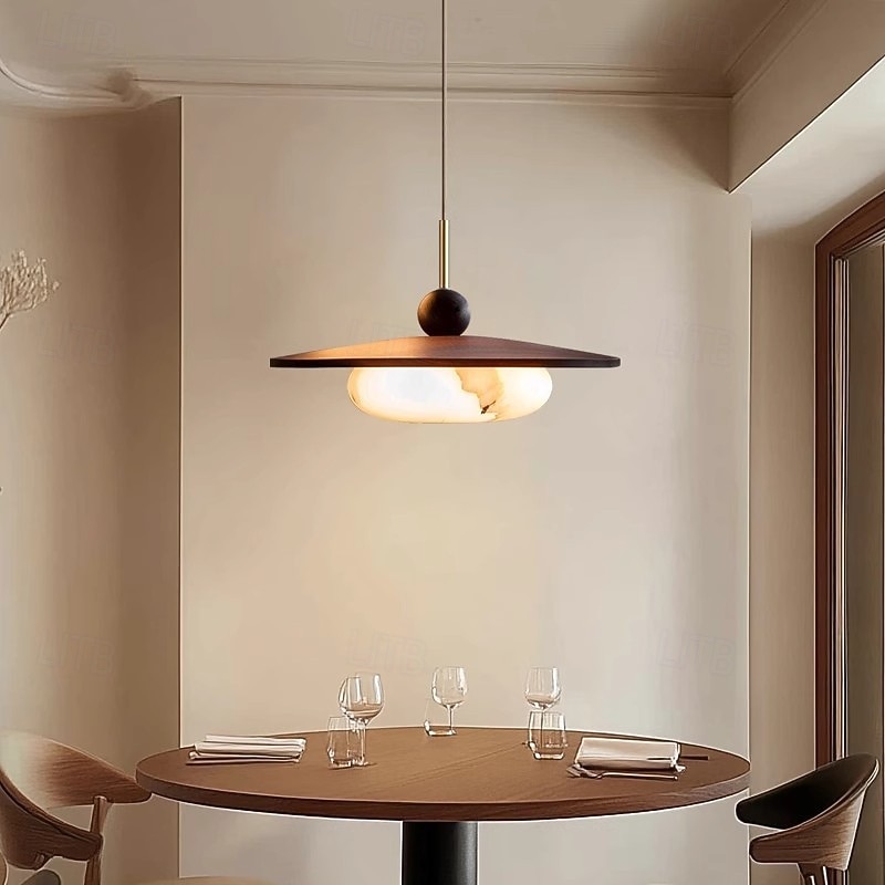 Chandelier 34cm Marble Wooden Wabi-sabi Style Bed and Breakfast Lamp, Modern Eye Protection Lamp for Living Room, Simple Tea Room Decoration Lamps 110-240V