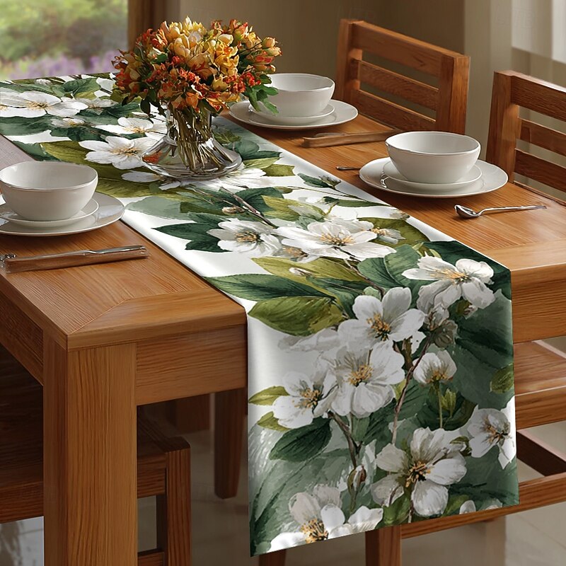 1pc Flower Printed Table Runner, Rectangular Table Decoration for Dining Room, Banquet, and Outdoor Use