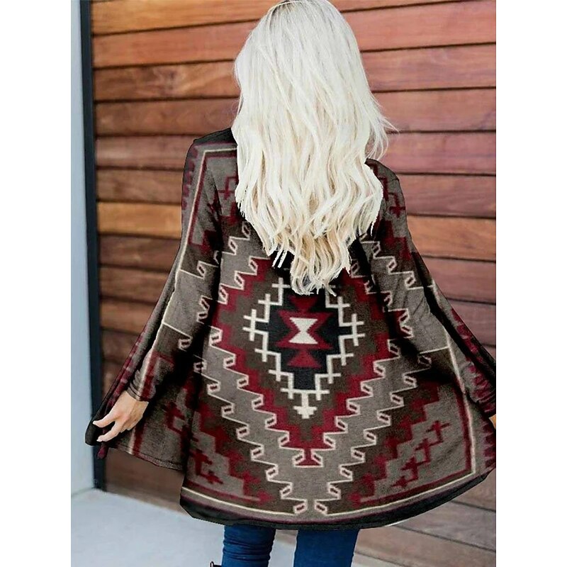 Women's Casual Jacket Warm Comfortable Irregular Hem Elegant Vintage Fashion Modern Street Casual Athleisure Daily Long Collarless Loose Fit Long Sleeve Outerwear Red Orange Brown Fall3