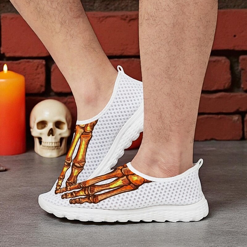 Men's Flyknit Slip-On Sneakers with 3D Skeleton Foot Print – Lightweight Breathable Casual Shoes for Halloween Parties & Cosplay2