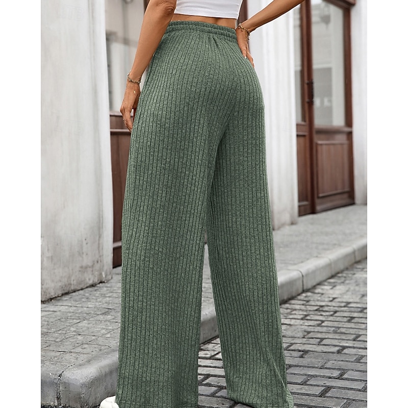 Women's Wide Leg Corduroy Pants Slacks Streetwear Casual Full Length Natural Plain Elastic Drawstring Design Comfortable Outdoor Vacation Daily Black Army Green Fuchsia Light Blue Fall Regular Fit4
