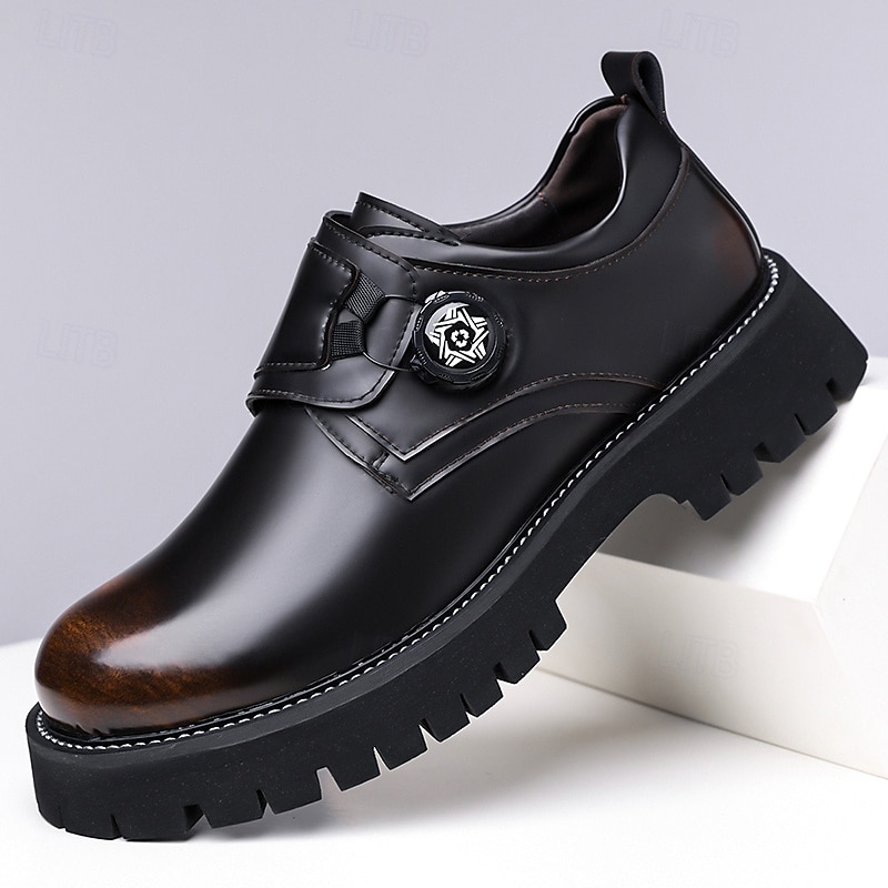 Men's Black and Brown Lace-Up Outdoor Dress Shoes – Chunky Sole Leather Shoes for Business Casual, Travel and All-Day Comfort