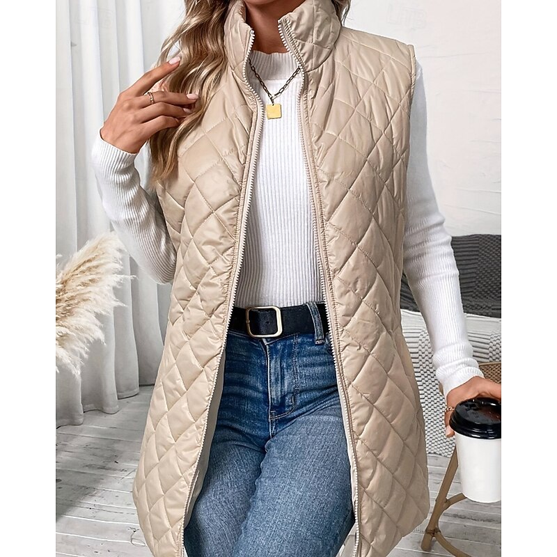 Women's Vest Warm Comfortable Zipper Pocket Fashion Plain Going out Weekend Zipper Regular Turndown Regular Fit Sleeveless Outerwear Black Blue Brown Fall Winter2