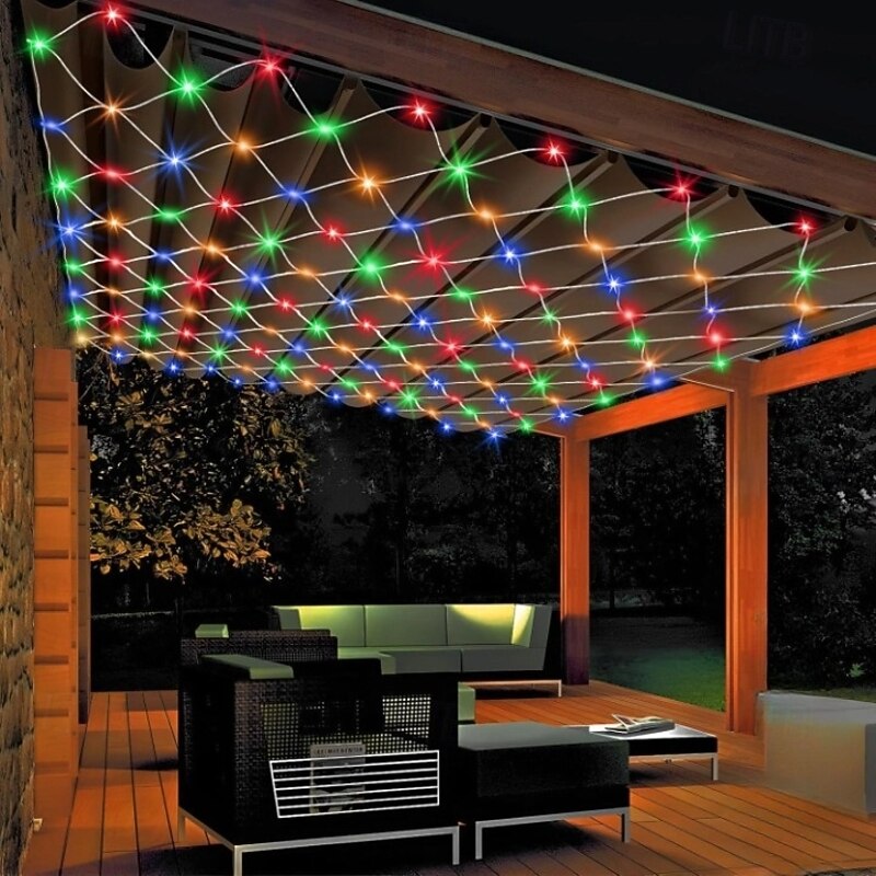 LED Net String Lights 3m x 2m 200 LEDs Net Lights Curtain Lights Fishing Net Lights White Warm White Blue Multi-color Christmas Tree Home Decor Party Purple Blue Warm White Multi Color White