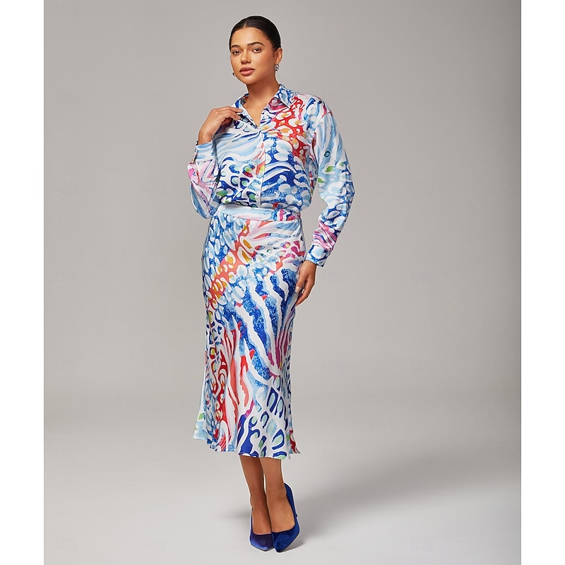 Women's Watercolor Leopard Satin Mermaid Skirt Elastic Waistband Lined Elegant Stylish Casual Bold Print Daily Work Fall3