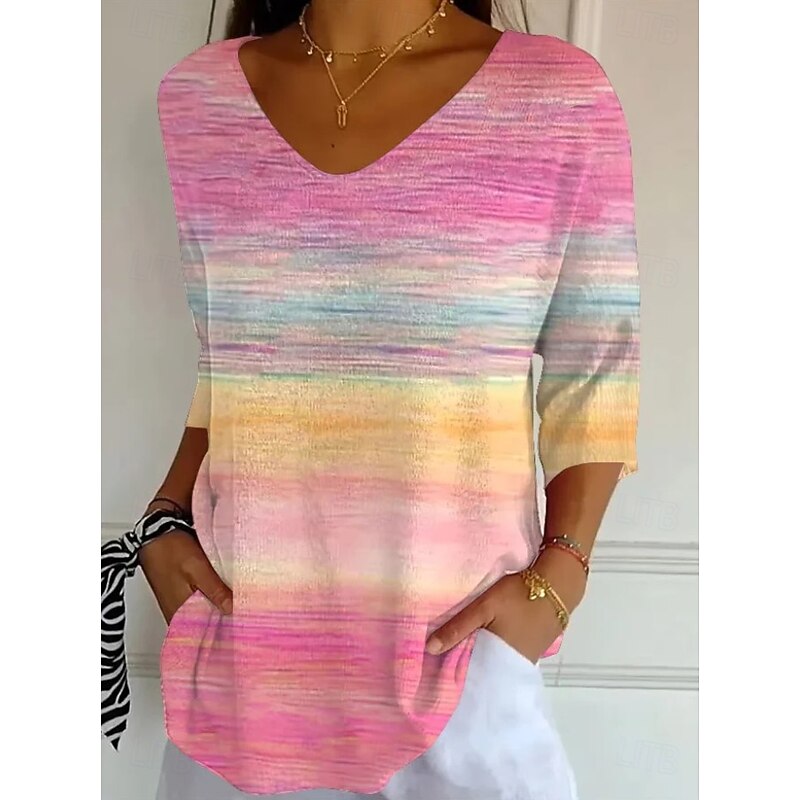 Women's Blouse Floral Graphic Vintage Stylish Classic 3/4 Length Sleeve V Neck Regular Tops Daily Black And White Black Pink Purple Green Summer Spring Fall2