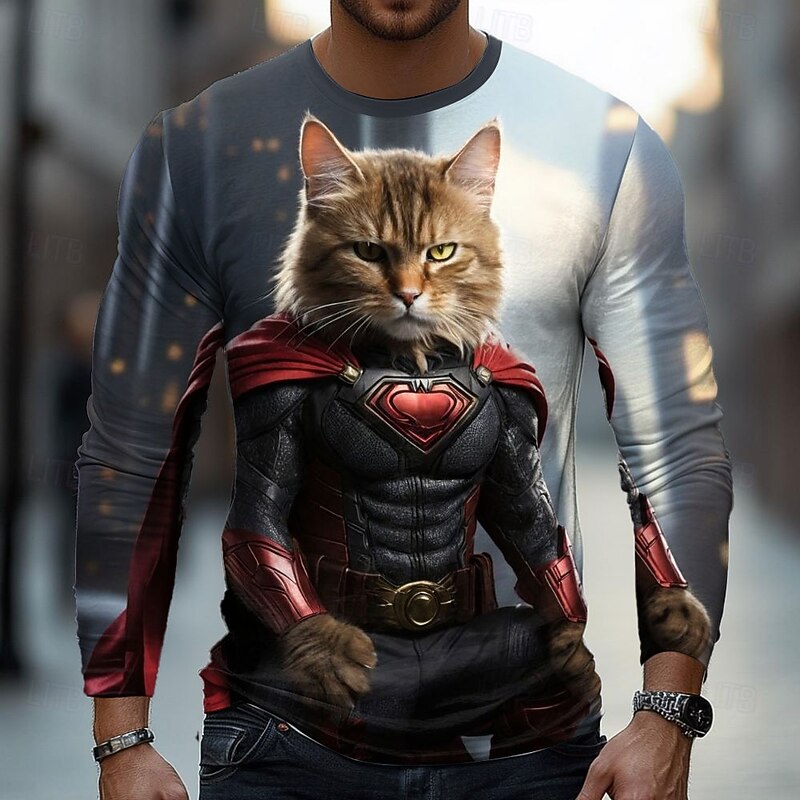 Men's Animal Funny T Shirt Long Sleeve T shirt 3D Print Crew Neck Shirt Fashion Basic Street Casual Daily Blue Green Light Grey Summer Spring Clothing Apparel S M L XL XXL XXXL3