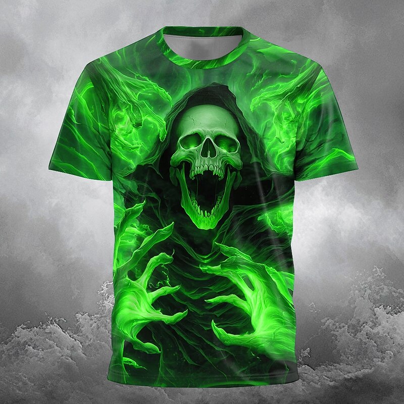 Halloween Men's Grim Reaper 3D Reaper T Shirt Short Sleeve T shirt 3D Print Crew Neck Shirt Exaggerated Designer Horror Party Street Holiday Yellow Red Blue Summer Spring All Seasons Clothing Apparel2