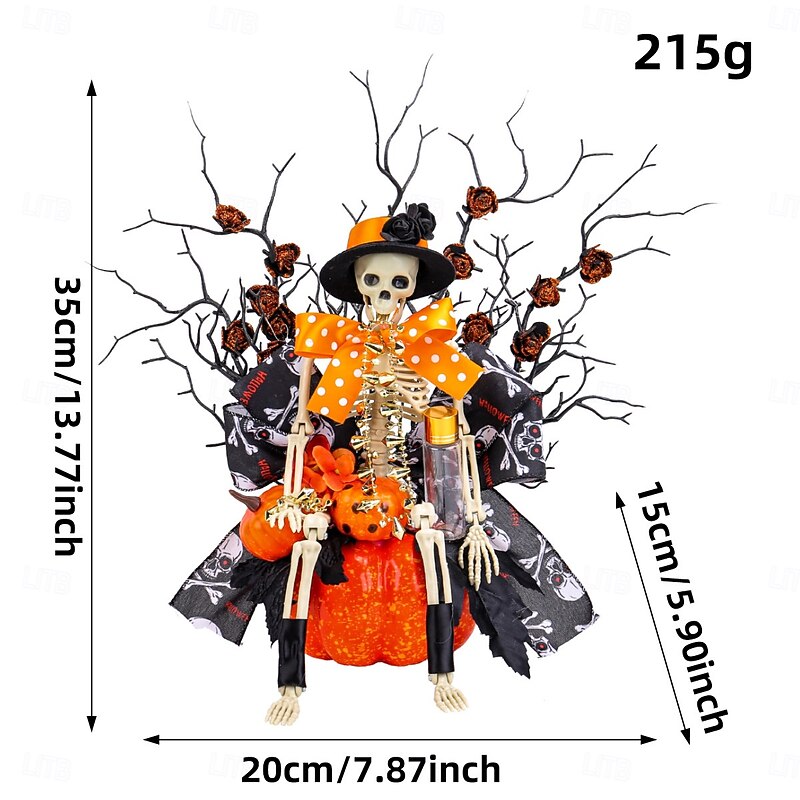 Halloween Skeleton Pumpkin Window Decoration Spooky Skull & Twisted Branch Display for Halloween or Easter Party, Creepy Atmosphere Decor for Home, Storefront or Tabletop3