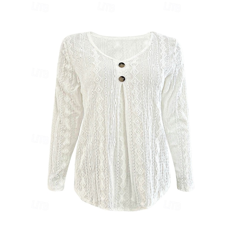 Women's Shirt Blouse Plain Modern Casual Long Sleeve V Neck Regular Tops Daily Going out Buttons Black White Fall4