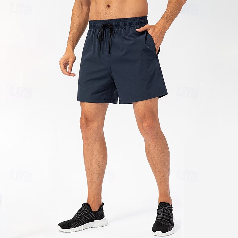 Men's Running Shorts Workout Shorts with Pockets High Waist Bottoms Athleisure Gym Workout Quick Dry Lightweight Gym Basketball Athletic Loose Fit Sportswear Activewear Solid Colored Black Blue Dark4