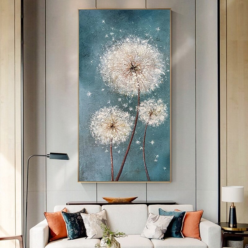 Mintura Handmade Textured Flower Oil Paintings On Canvas Wall Art Decoration Modern Abstract Dandelion Picture For Home Decor Rolled Frameless Unstretched Painting