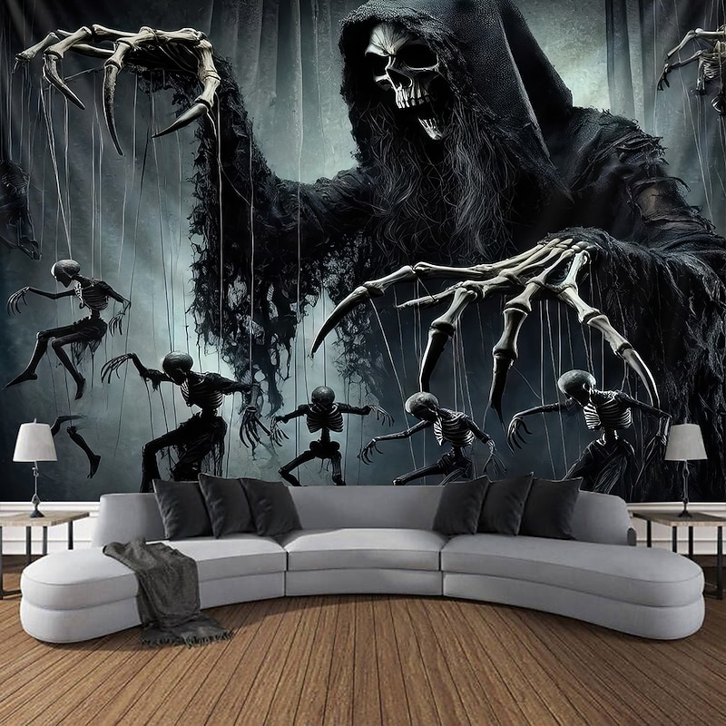 Halloween Tapestry Banners Wall Hangings Skeleton Grim Reaper Dark Punk Gothic Style Party Dorm Shooting Backgrounds Home Decor