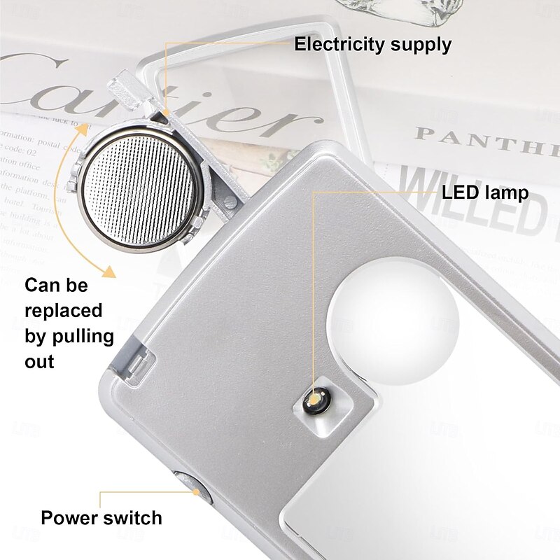 Pocket Magnifying Glass 3X & 6X LED Lighted Magnifier Slide Out Magnifying Glass Handheld Reading Magnifier Square Magnifiers Loupe for Jewelry Stamps Watches Crafts Textile4