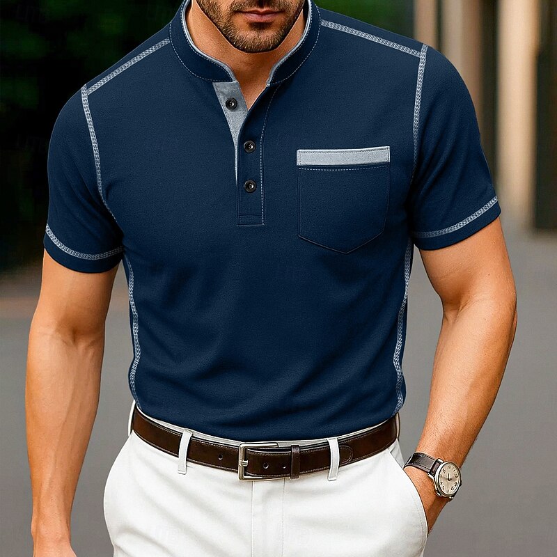 Men's Henley Shirt Tee Henley Top Short Sleeve Solid Color Plain Solid Fashion Designer Casual Color Block Buttons Plain Henley Outdoor Casual Daily Summer All Seasons Black White Navy Blue Henley3