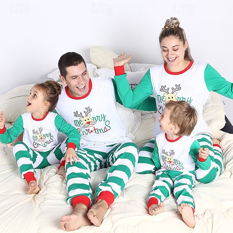 Family Pajamas Christmas Pattern Home Print White Long Sleeve Adorable Matching Outfits - Main Image