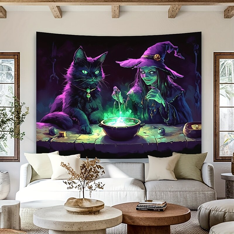 Gothic Ghost Lady Halloween Tapestry – Spooky Portrait Wall Hanging for Bedroom or Living Room Decor4