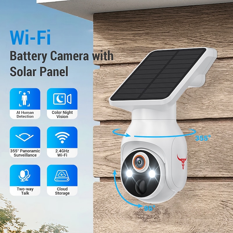 1080p Wifi Security Camera With Solar Panel Battery Power Pan Tilt Ai Motion Detection Night Vision Two-way Talk Ip65 Storage