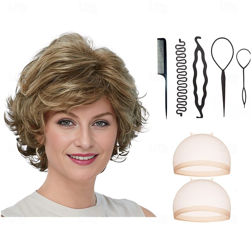 Mid Length Color Me Beautiful WhisperLite Wig Beautiful Mid-Length Layered Waves with Elegant Wispy Bangs  With 2PCS HD Wig Cap and Hairdressing Tool Set2