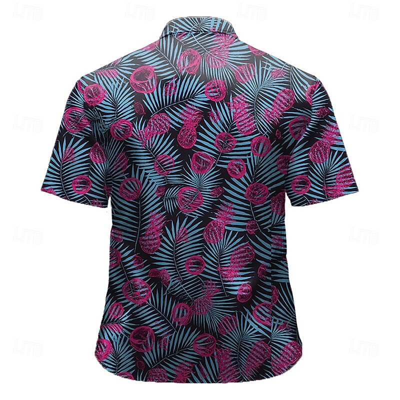 Men's Floral Print Tropical Plants Flowers Summer Hawaiian Shirt Button Up Shirt Aloha Shirt Short Sleeve Hawaiian Vacation Beach Wear Summer Spring Turndown 3D Print Collared Shirts Blue Green Dark2