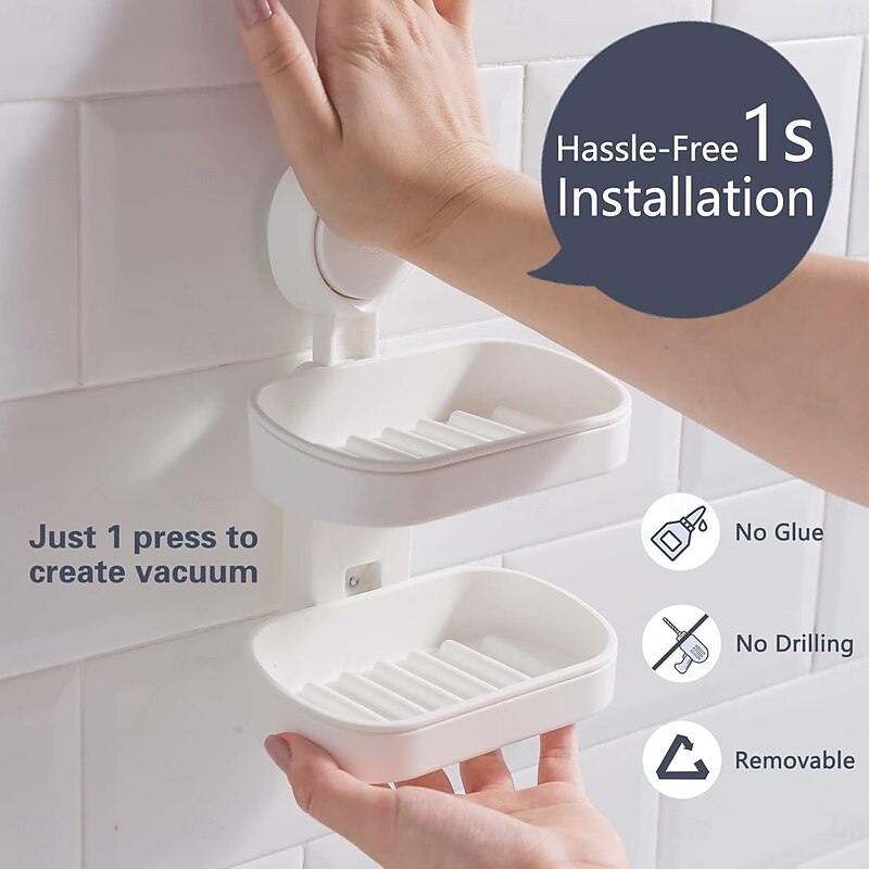 TAILI Double Layer Soap Dish Suction Cup Soap Holder, Strong Sponge Holder for Shower, Bathroom, Tub and Kitchen Sink, Drill-Free, Removable3