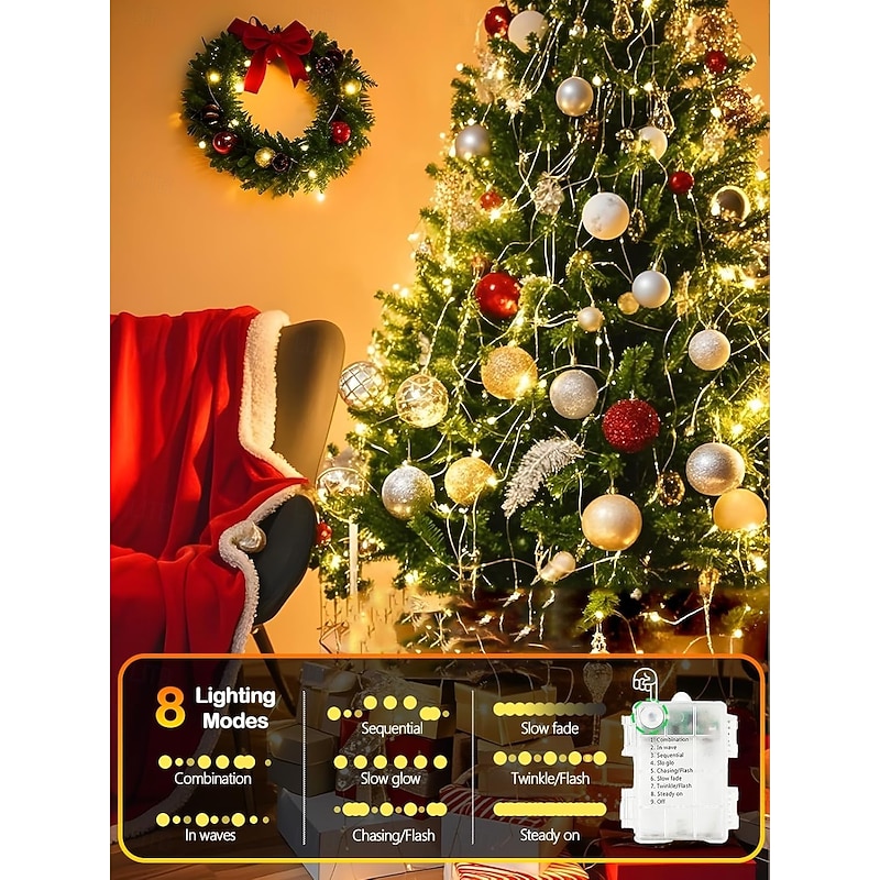 4 Pcs 10M/32FT 100LED Beads Fairy String Lights Halloween Christmas Valentine's Day Wedding Festival Party Gift DIY Copper Wire Light String IP44 Waterproof AAA Waterproof Battery Box Remote Control2