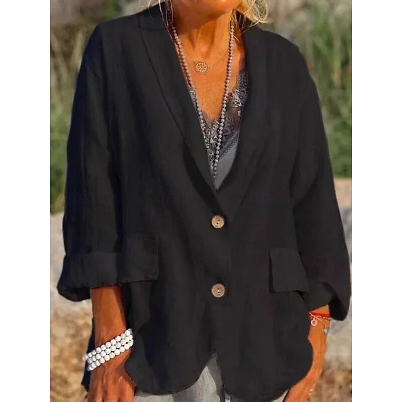 Women's Blazer Comfortable Breathable Pocket Buttons Fashion Daily OL Style Plain Office Daily Single Breasted Regular Lapel Regular Fit Long Sleeve Outerwear Black White Sky Blue Spring Fall2