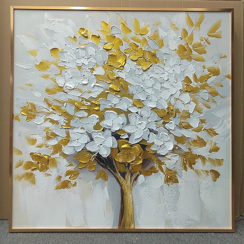 Mintura Handmade Gold Textured Flower Oil Paintings On Canvas Wall Art Decoration Modern Abstract Picture For Home Decor Rolled Frameless Unstretched Painting4