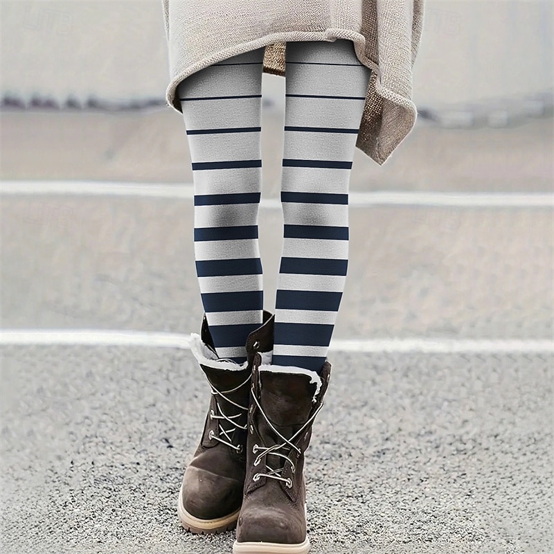 Women's Pants Trousers Leggings Cozy Leggings Streetwear Casual Full Length High Waist Striped Elastic Waist Print Breathability Comfortable Stretchy Vacation Street Daily Wear White Orange Summer2