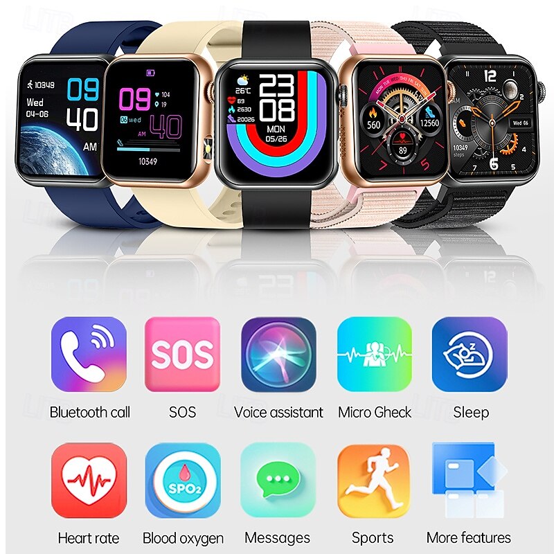 iMosi TK50 Smart Watch 1.72 inch Smartwatch Fitness Running Watch Bluetooth Temperature Monitoring Pedometer Call Reminder Compatible with Android iOS Women Men Hands-Free Calls Waterproof Media2