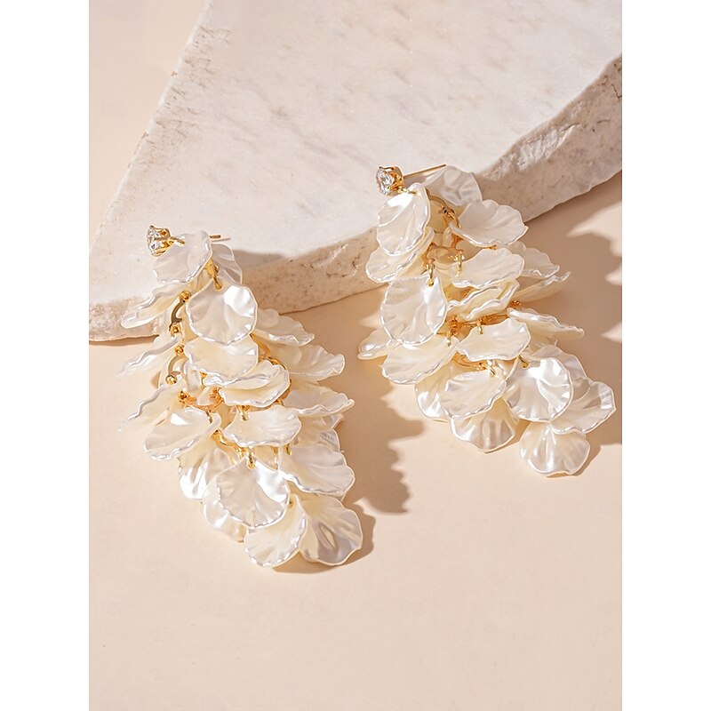 Women's Satin Petal Drop Earrings - Elegant Layered Floral Statement Earrings with Crystal Stud for Party, Wedding and Evening Outfits4