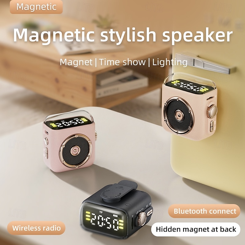 P6 Magnetic Clip-on Mini Bluetooth Speaker Small Portable Wireless Bluetooth Speaker with Loud Sound Clock Night Light Support TF Card for Home Office Outdoor Travel Camping Hiking