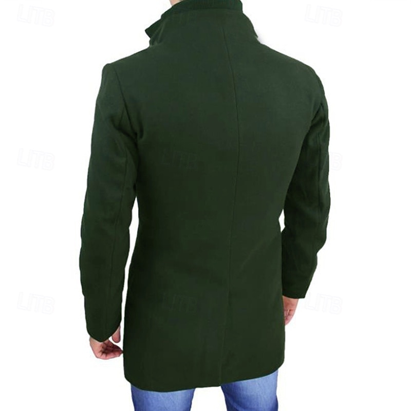 Men's Peacoat Trench Coat Vacation Daily Fall Winter Polyester Windproof Outerwear Clothing Apparel Fashion Classic Plain Pocket Lapel Zipper3