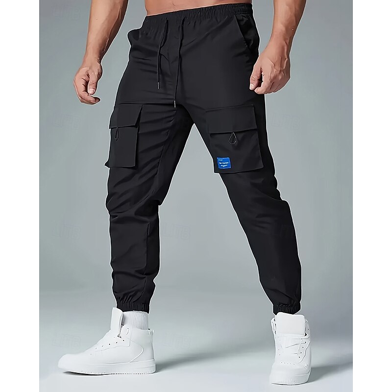 Men's Cargo Pants Joggers Trousers Drawstring Elastic Waist Multi Pocket Plain Wearable Outdoor Daily Camping & Hiking Fashion Classic Black Brown2