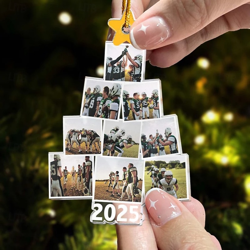 Personalized Christmas Tree Football Team Photo Ornaments Acrylic 2D Custom Picture Frame Decor Christmas Tree Xmas Decoration Hanging Pendant Gifts for Family and Friends2