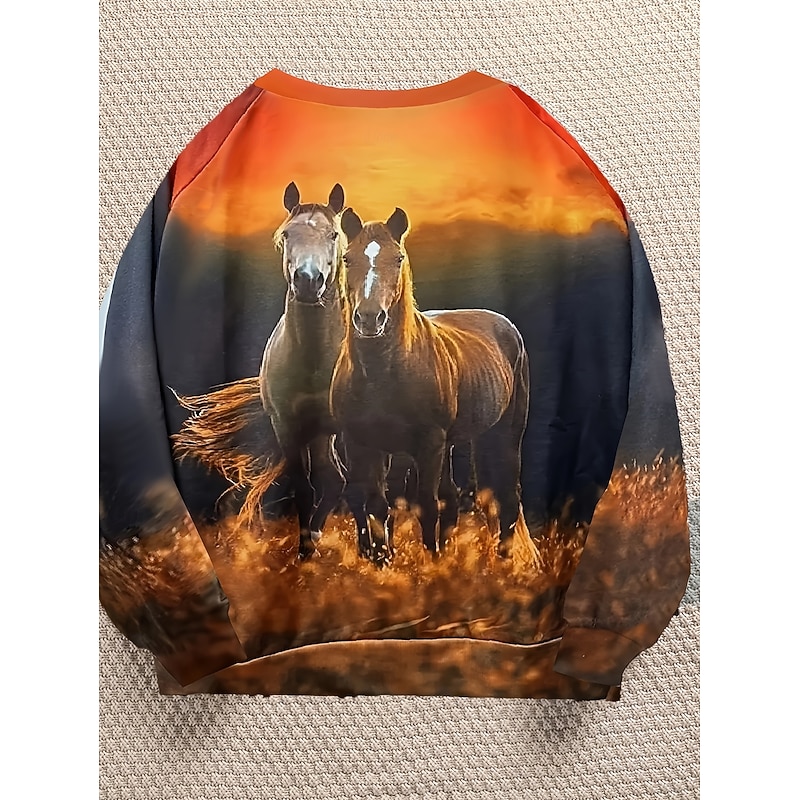 Women's Pullover Graphic Animal Casual Long Sleeve Crew Neck Regular Tops Casual Orange Spring Fall Winter2