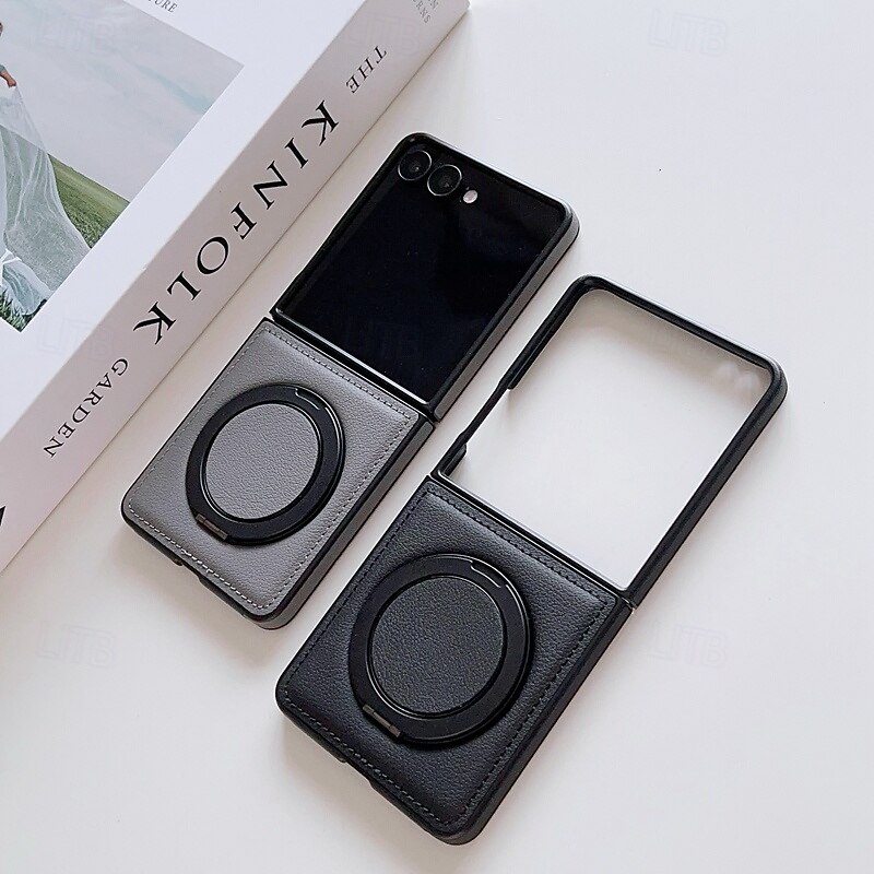 Phone Case For Samsung Galaxy Z Flip 7 Z Flip 6 Z Flip 5 Z Flip 4 Back Cover Magnetic Kickstand Shockproof Retro TPU PU Leather3