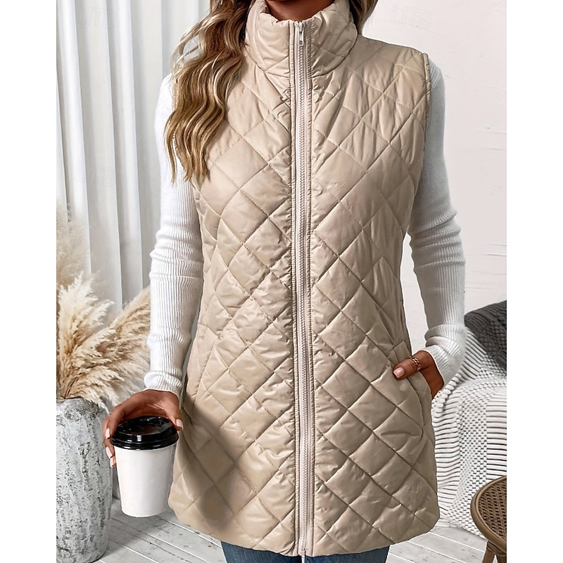 Women's Vest Warm Comfortable Zipper Pocket Fashion Plain Going out Weekend Zipper Regular Turndown Regular Fit Sleeveless Outerwear Black Blue Brown Fall Winter4
