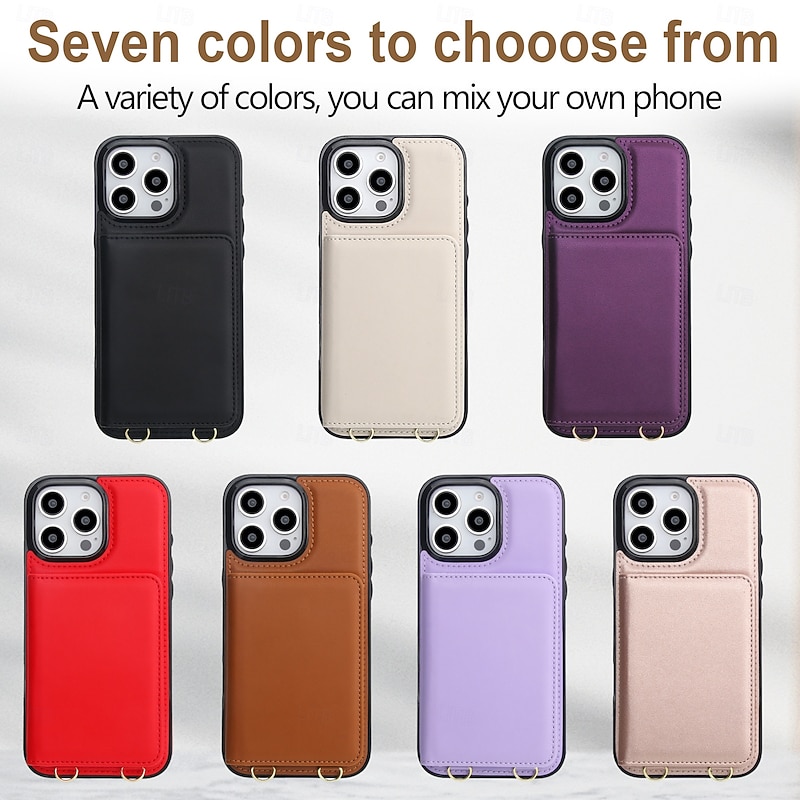 Phone Case For 16 15 14 Pro Max 16e 13 Pro Max 13 Mini Back Cover with Lanyard Kickstand Card Slot Retro TPU PU Leather2